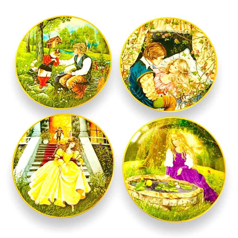 Plates Fairytale Sleeping Beauty, Cinderella, Puss in Boots, The Frog King